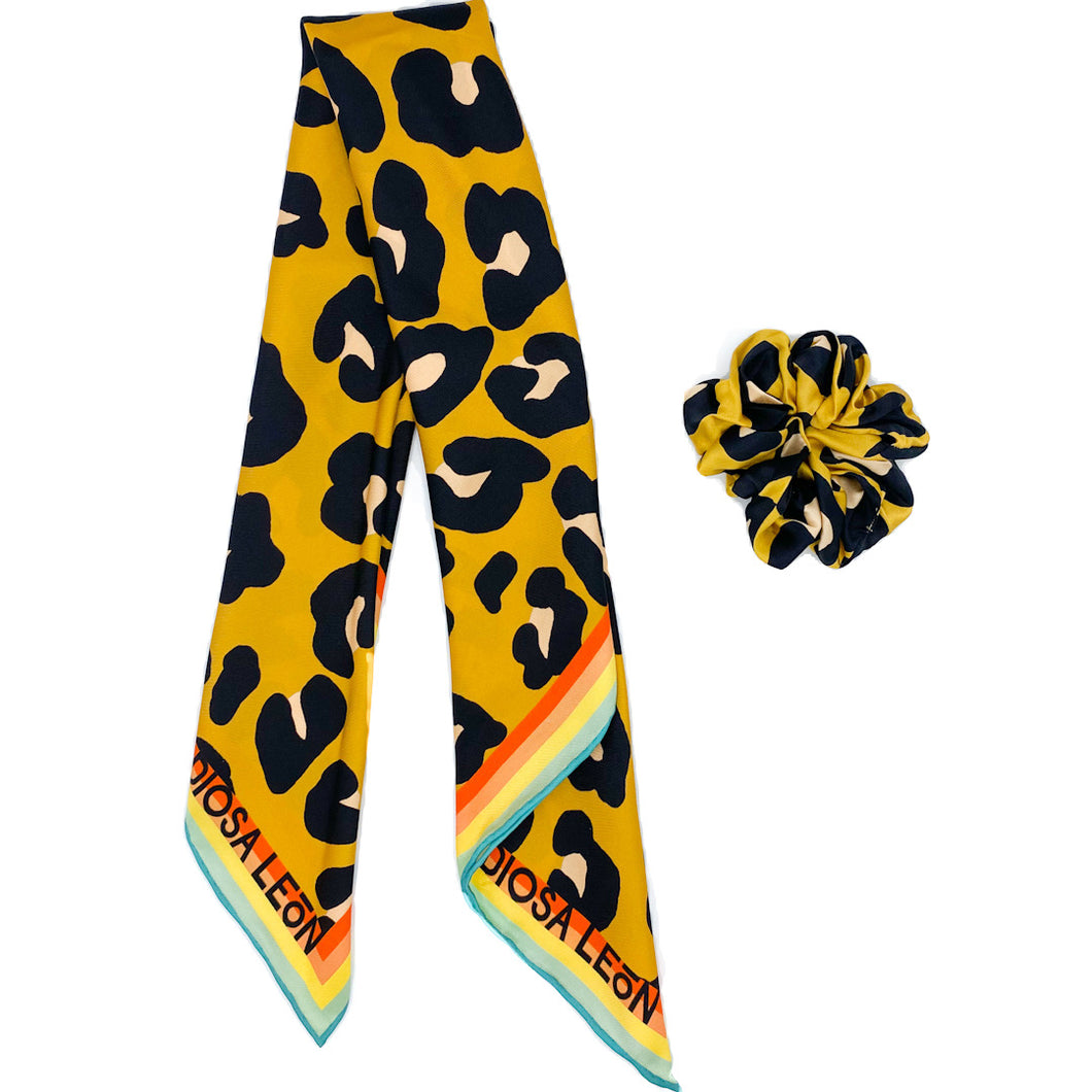 Leopard Print Silk Scrunchie & Scarf Set - Diosa LeónScarf Diosa León
