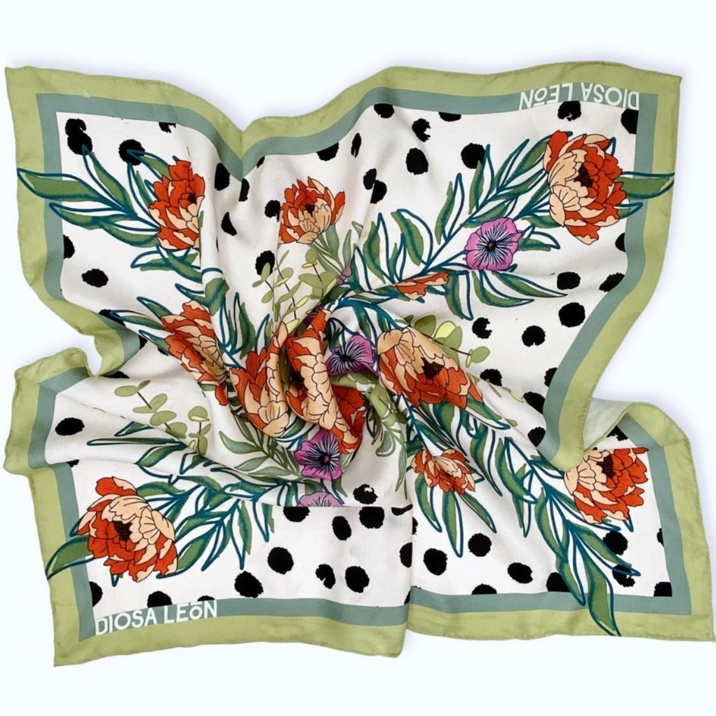 Primavera - Floral Print Silk Scarf - Diosa LeónScarf Diosa León